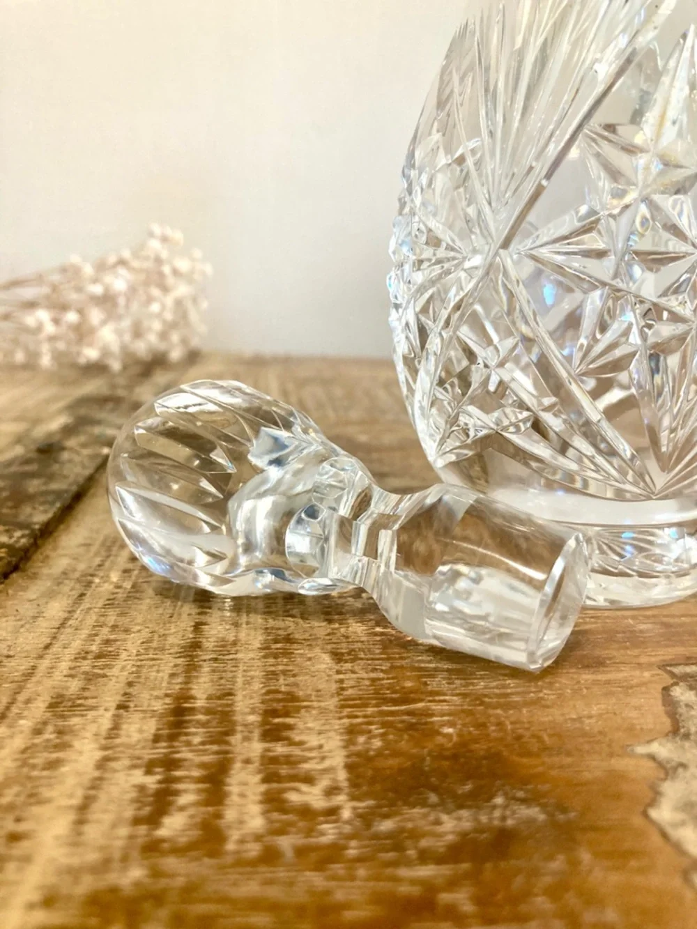 Cut Crystal Cruet Bottle with Stopper - 10”